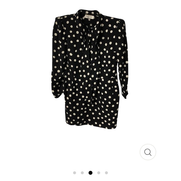 Saint Laurent Tie Neck Black & White Polka Dot Mini Dress - Picture 4 of 10